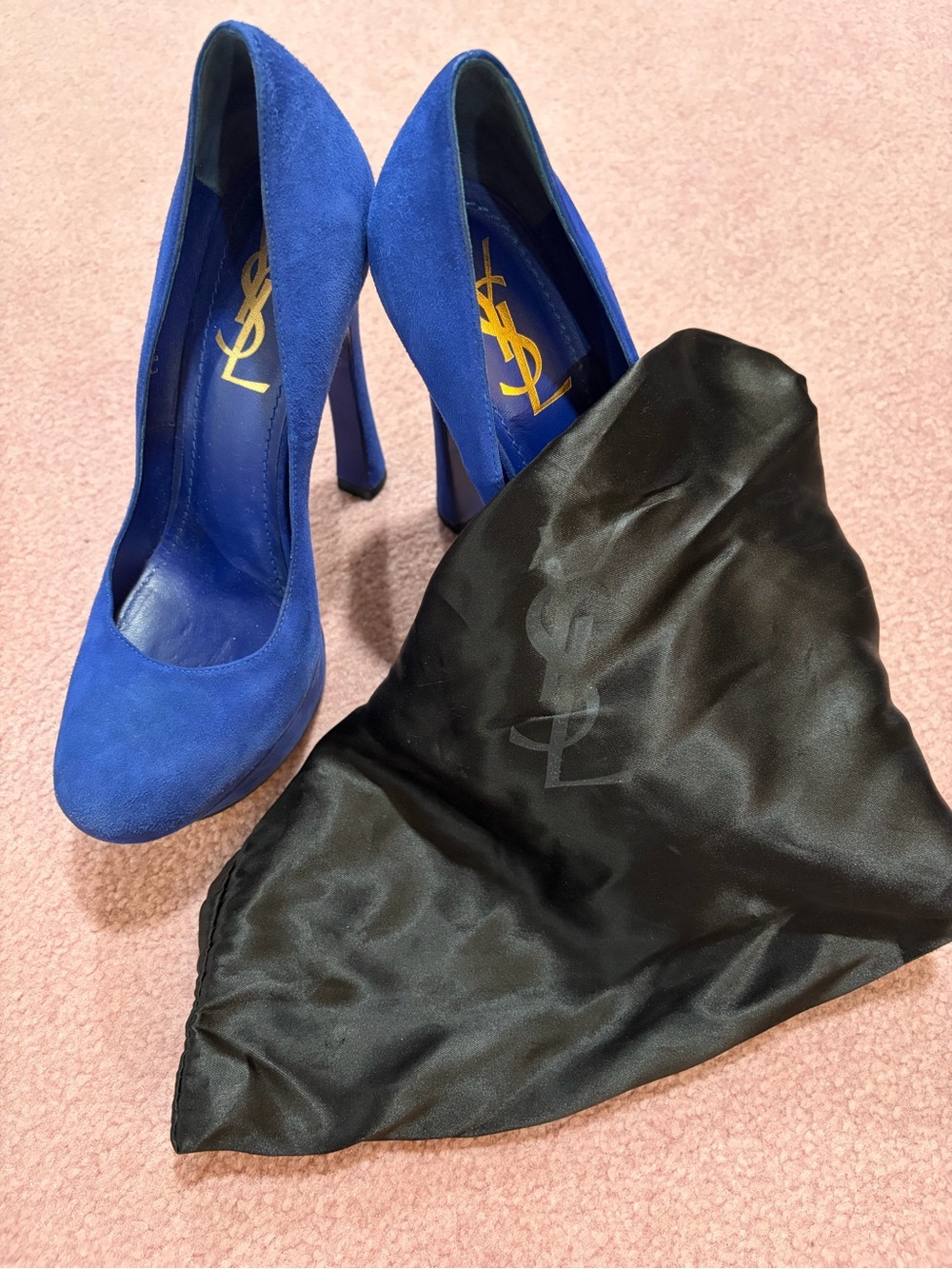 Yves Saint Laurent Cobalt Blue Suede Platform Pumps